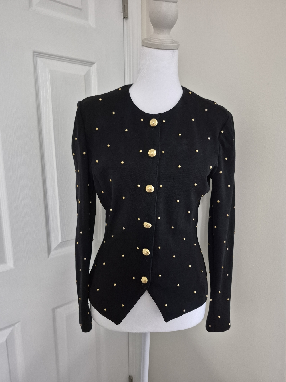 Adrienne Vittadini Black Jacket with Gold Studs and Buttons